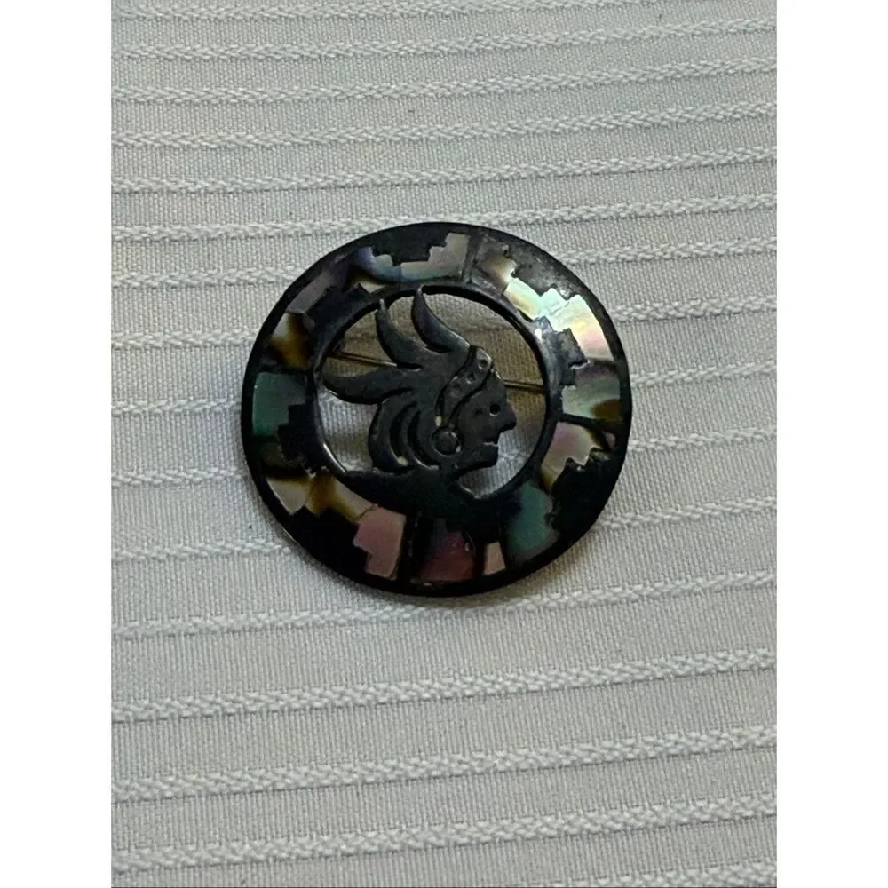 TAXCO Mexico Aztec Vintage Shell Myan 925 Brooch Pin
